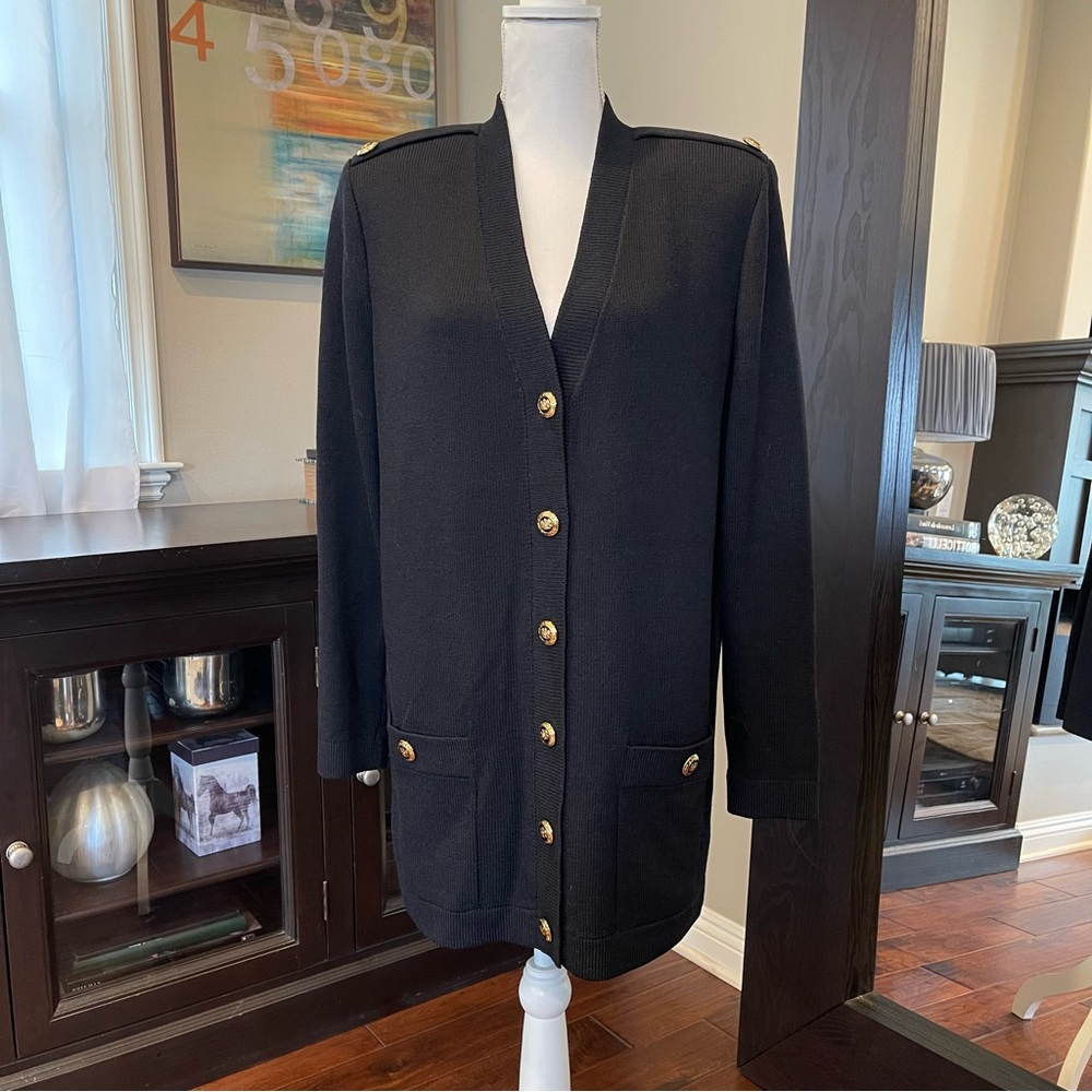 St. John Black and Gold Cardigan Sweater with V-Neck